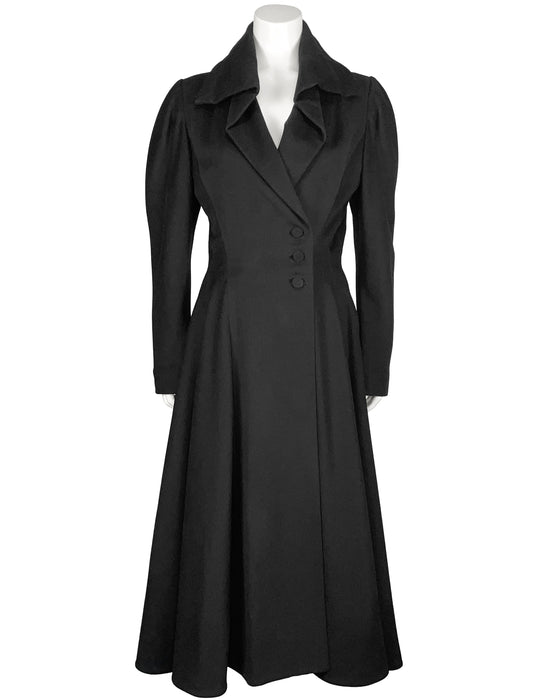 Black Wool Princess Style Coat