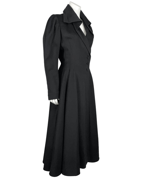 Black Wool Princess Style Coat
