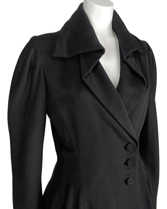 Black Wool Princess Style Coat