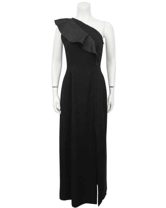 Black One Shoulder Gown with Ruffle
