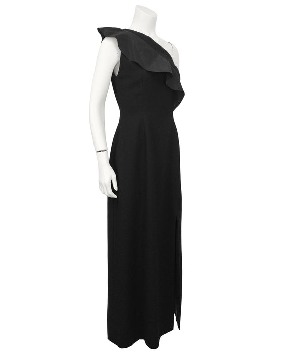 Black One Shoulder Gown with Ruffle