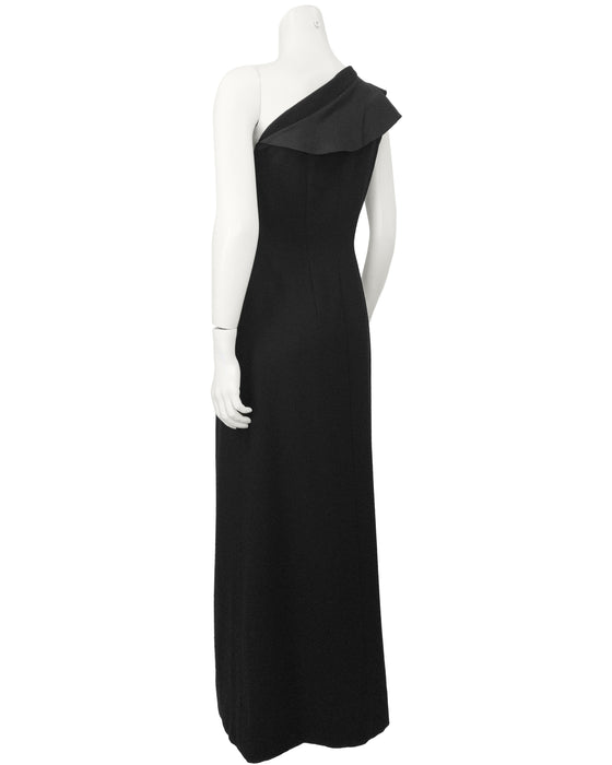 Black One Shoulder Gown with Ruffle