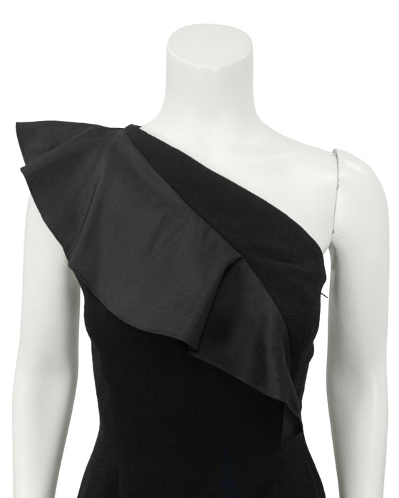 Black One Shoulder Gown with Ruffle