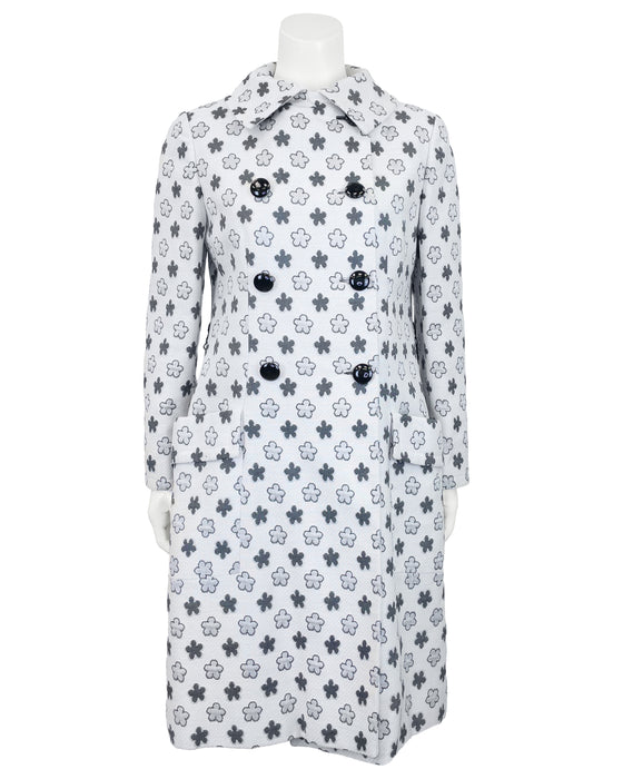 Grey and White Floral Jacquard Coat