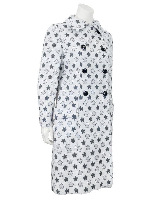 Grey and White Floral Jacquard Coat