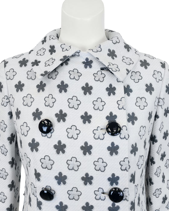 Grey and White Floral Jacquard Coat
