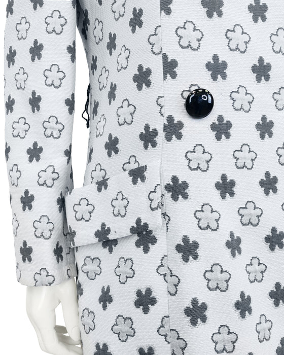 Grey and White Floral Jacquard Coat