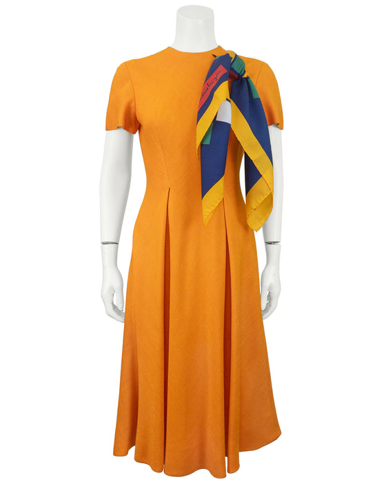 Orange Linen Dress with Signature Scarf Slit