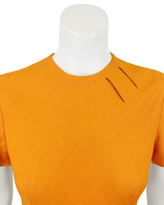 Orange Linen Dress with Signature Scarf Slit