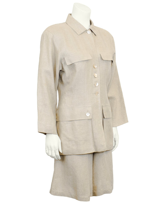 Beige MaxMara Penny Black Linen Safari Jacket and Short Ensemble