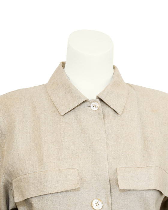 Beige MaxMara Penny Black Linen Safari Jacket and Short Ensemble
