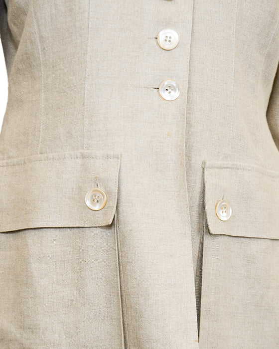 Beige MaxMara Penny Black Linen Safari Jacket and Short Ensemble