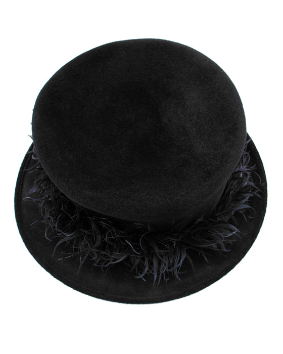 Black Asymmetrical Hat with Feathers