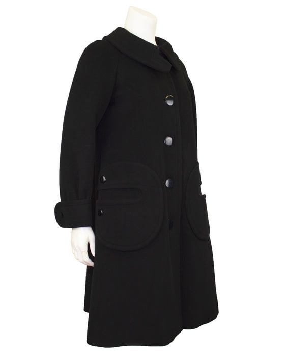 Black Wool Mod Swing Coat