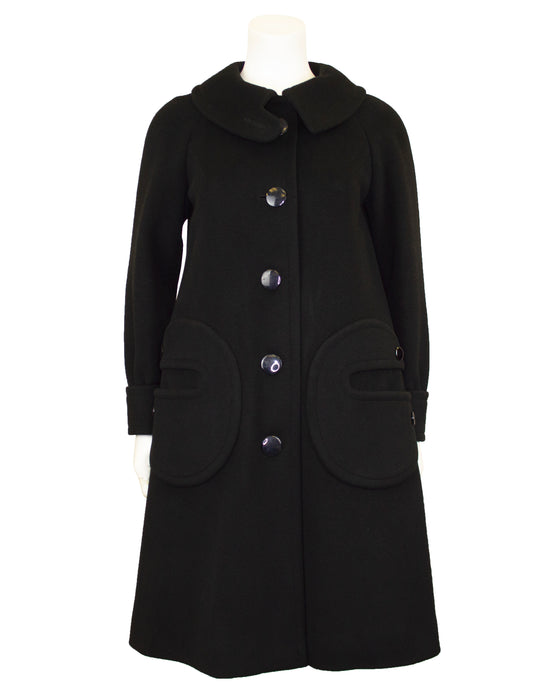 Black Wool Mod Swing Coat