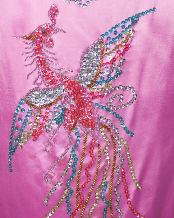 Pink Strapless Silk Gown with Beaded Dragon and Phoenix