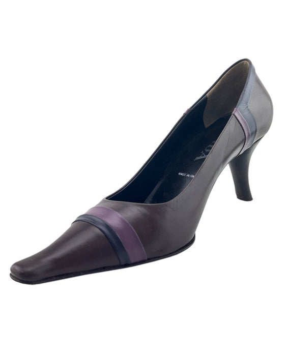 Brown and Purple Leather Pumps