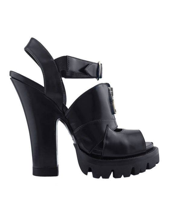Black Leather Fall 2013 Runway Heeled Sandals