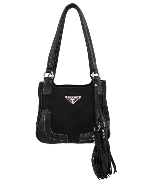 Black Leather and Nylon Mini Bag