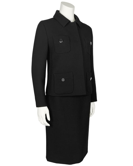 Black Wool Crepe Jacket and Skirt Set