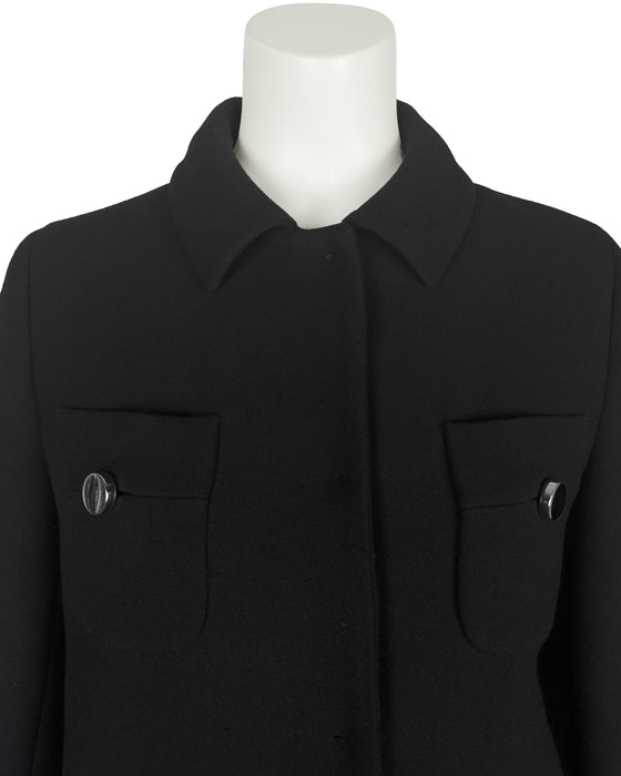 Black Wool Crepe Jacket and Skirt Set