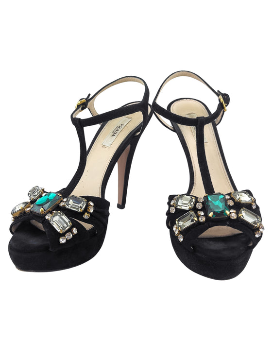 Black Suede Platform Heels with Jewels