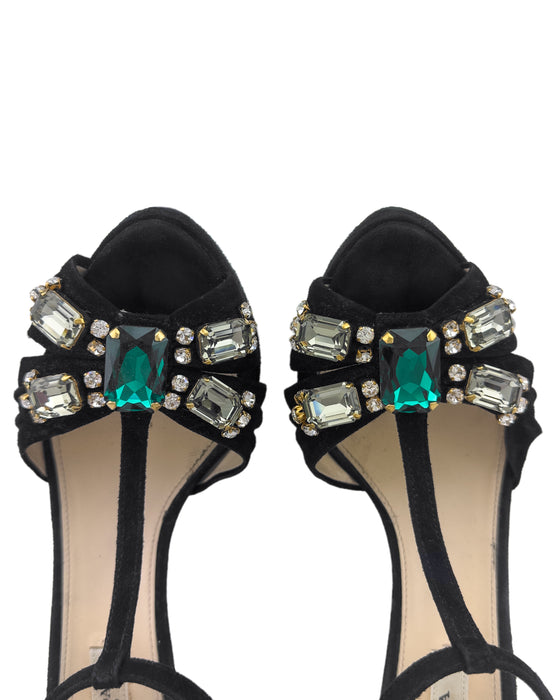 Black Suede Platform Heels with Jewels