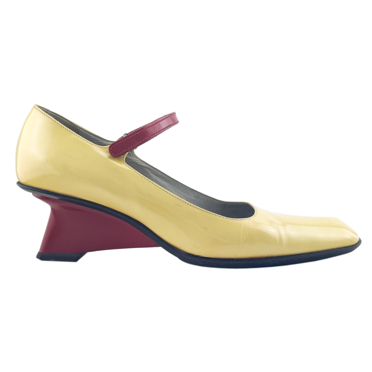 Butter Yellow and Red F/W 1998 Mary Janes with Wedge Heel