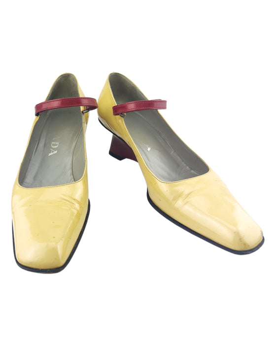 Butter Yellow and Red F/W 1998 Mary Janes with Wedge Heel
