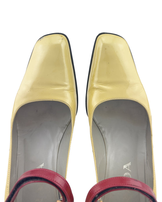 Butter Yellow and Red F/W 1998 Mary Janes with Wedge Heel