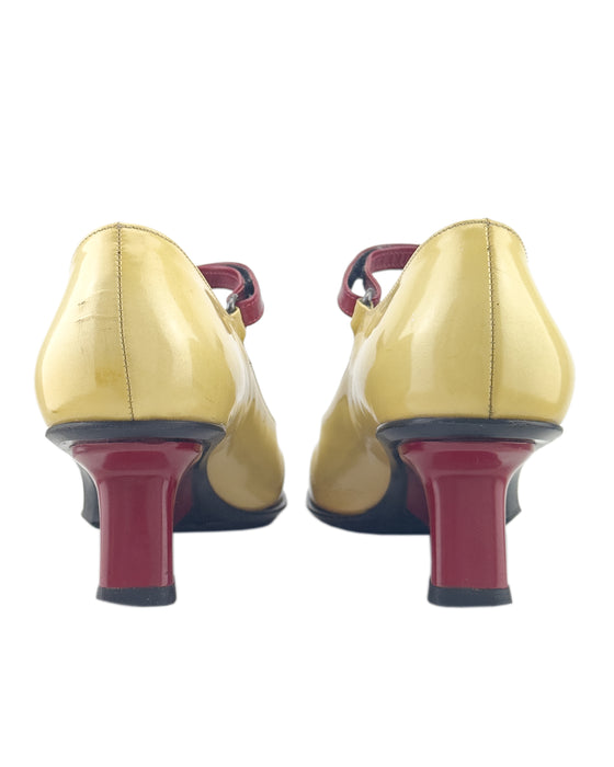 Butter Yellow and Red F/W 1998 Mary Janes with Wedge Heel