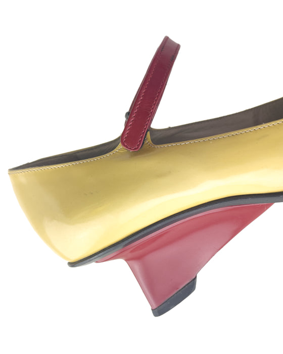 Butter Yellow and Red F/W 1998 Mary Janes with Wedge Heel
