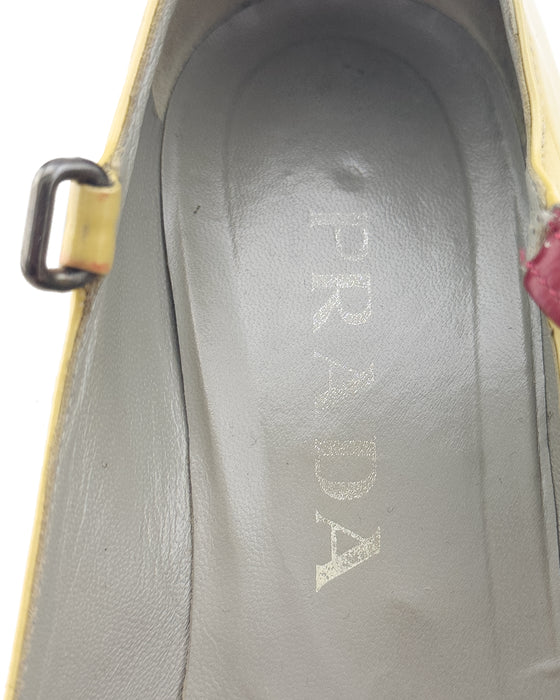 Prada Wedge Shoes Butter Yellow And Red F/W 1998 Mary Janes With