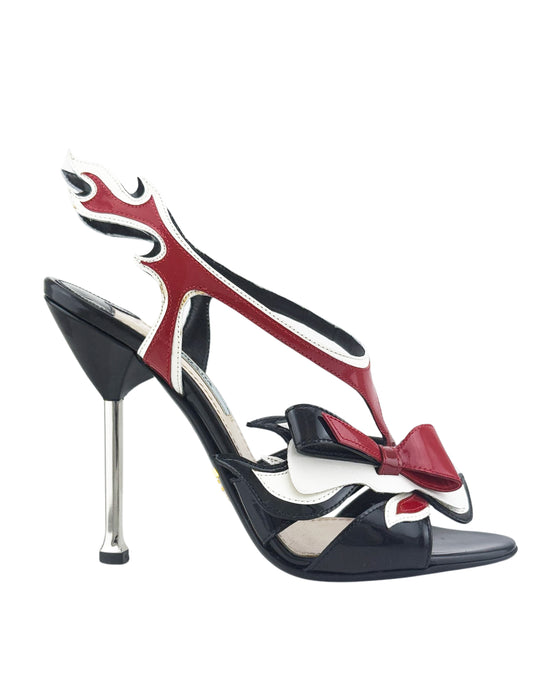 Black Car Collection Leather Heeled Shoes with Flame Cutout Detail