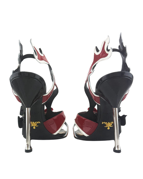 Black Car Collection Leather Heeled Shoes with Flame Cutout Detail