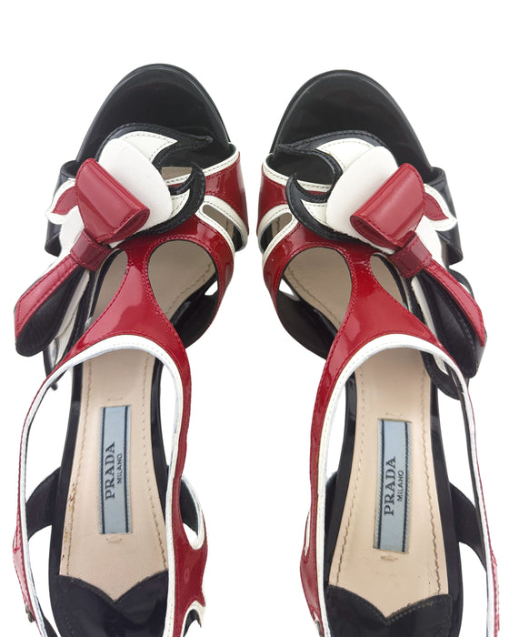 Black Car Collection Leather Heeled Shoes with Flame Cutout Detail