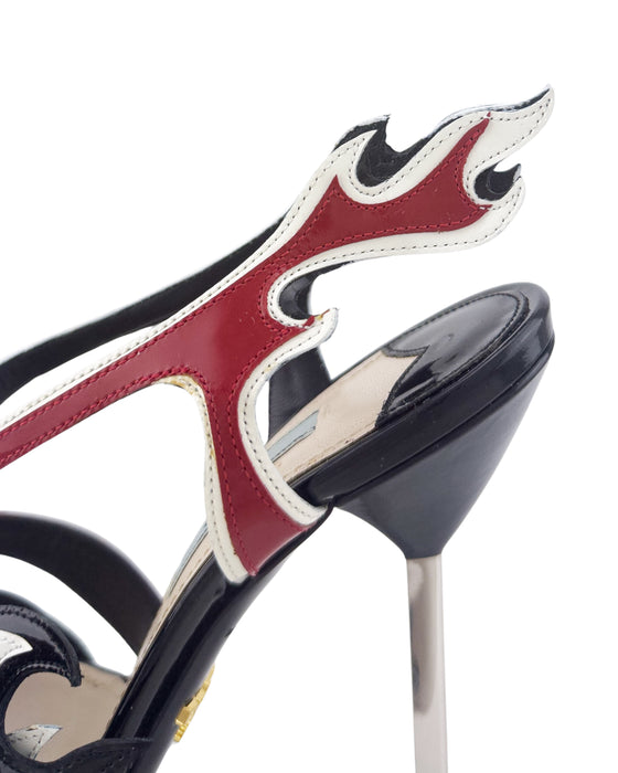 Black Car Collection Leather Heeled Shoes with Flame Cutout Detail