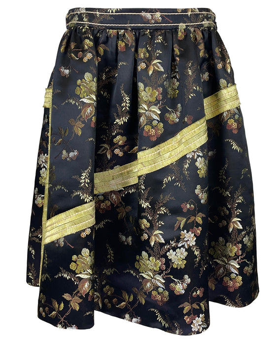 Black and Green Floral Brocade Skirt