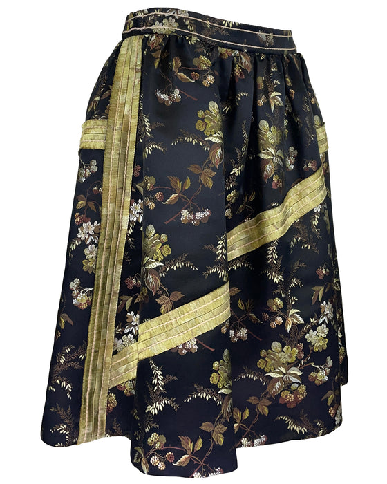 Black and Green Floral Brocade Skirt