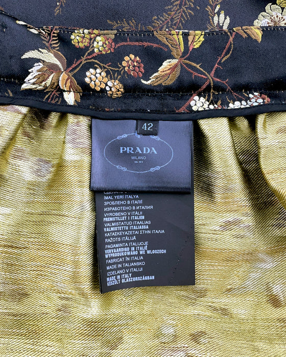 Black and Green Floral Brocade Skirt