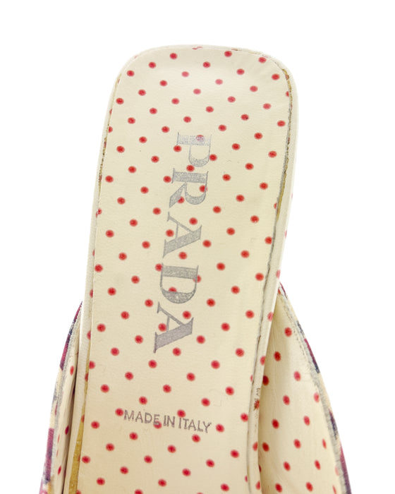 Red and Cream Heart Print Kitten Heel Mules