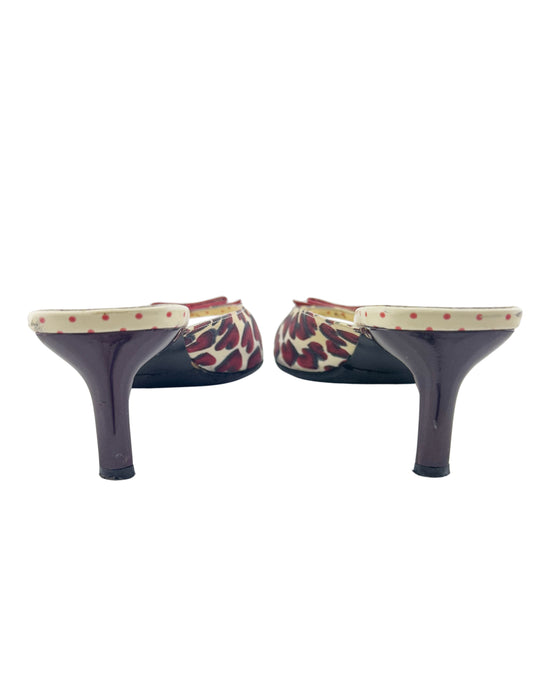 Red and Cream Heart Print Kitten Heel Mules