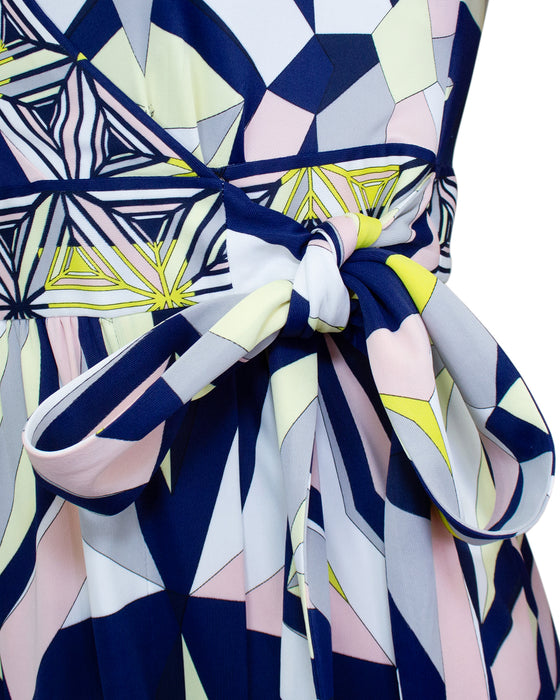 Navy and Yellow Printed Wrap Dress