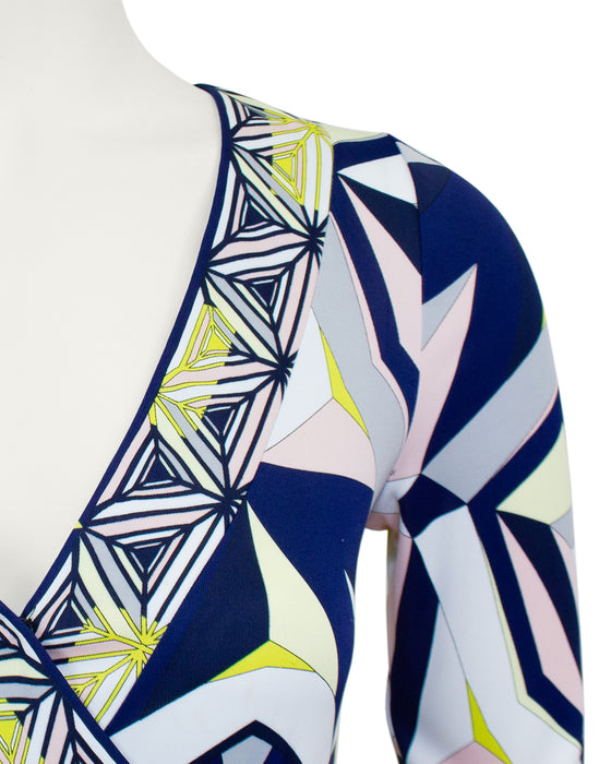 Navy and Yellow Printed Wrap Dress