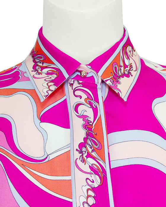 Pink, Orange and Pale Blue Printed Silk Shirt