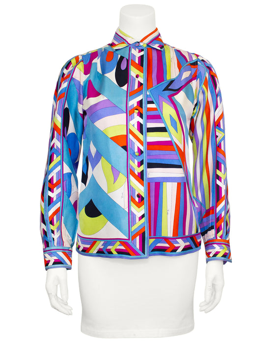 Rainbow Geometric Printed Silk Shirt