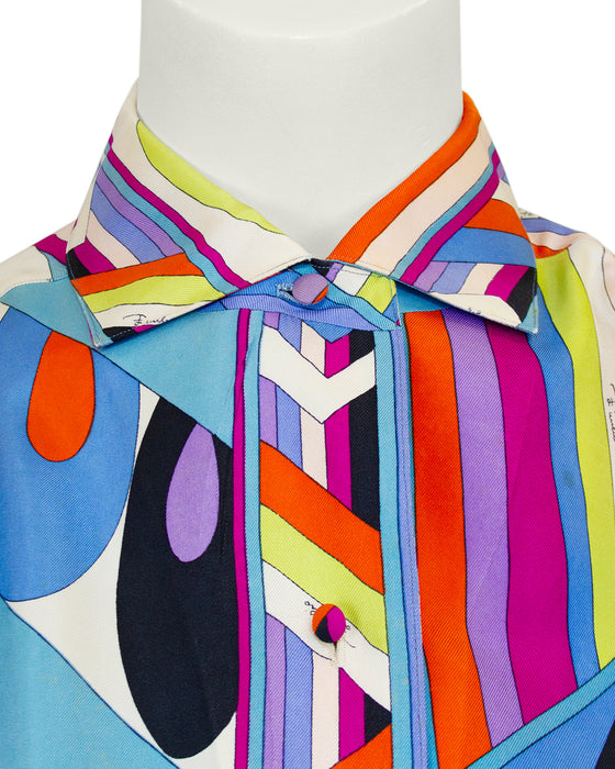 Rainbow Geometric Printed Silk Shirt