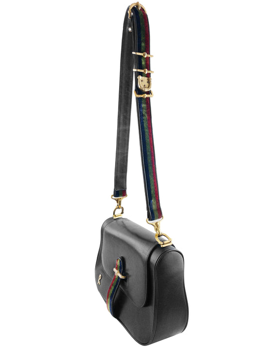 Black Leather and Velvet Shoulder Bag
