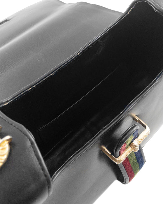 Black Leather and Velvet Shoulder Bag