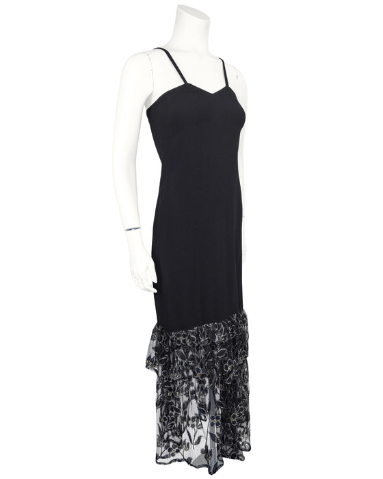 Black Gown with Gold and Silver Lace Flounce Hem